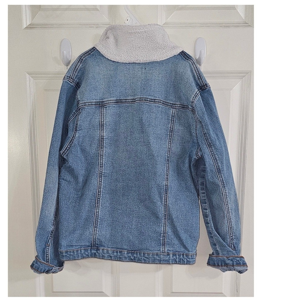 Star Wars Kids Denim Jacket Medium Wash Faux Shearling Collar Rebel Patch XL 16 - Picture 4 of 5